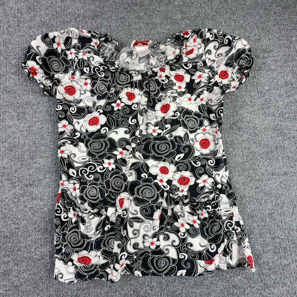White Cross Scrub Top Womens XS Multicolor Floral Scoop Neck 687NBO Cotton